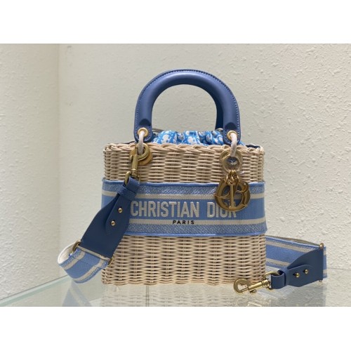 BORSA Dior MEDIUM LADY weave C9916 blu