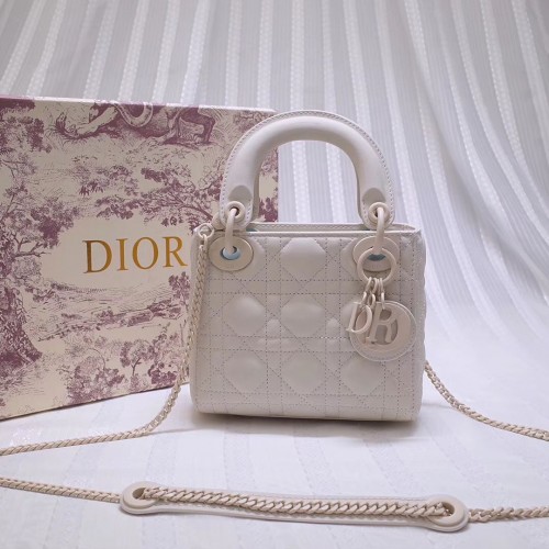 Dior BORSA MINI LADY DIOR IN PELLE DI VITELLO M0505 Bianco