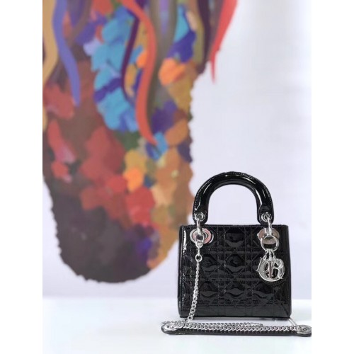 Dior BORSA MINI LADY DIOR IN VITELLO Nera M0505O Argento