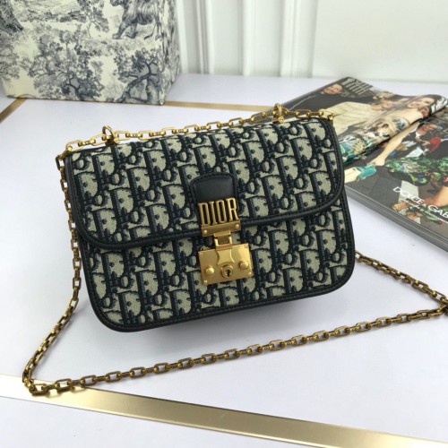 Borsa a tracolla con patta a catena in tela Dior Oblique S2013 blu navy