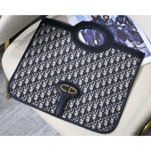 Pochette con manico in tela Dior Oblique M9009 blu