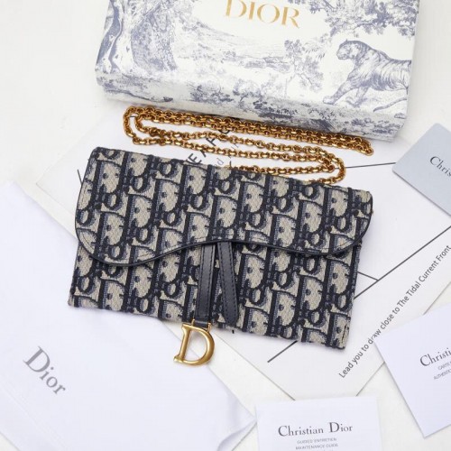 Pochette Dior SADDLE DENIM CANVAS Chain S5614 blu scuro