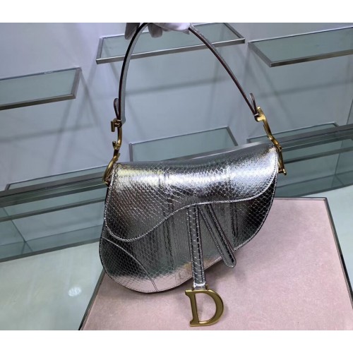 Borsa Dior SADDLE in pelle di serpente C9046 argento