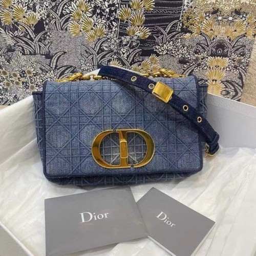 Dior BORSA DIOR CARO PICCOLA Ricamo Cannage con Effetto Paglia M9241 blu