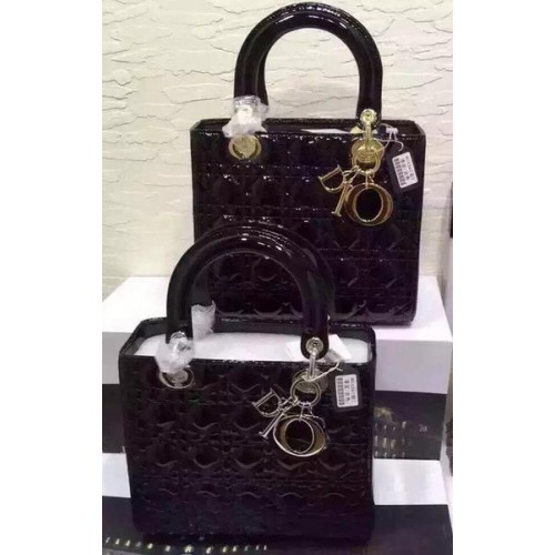 Borsa Dior Small Lady Dior in pelle verniciata CD5502 nera