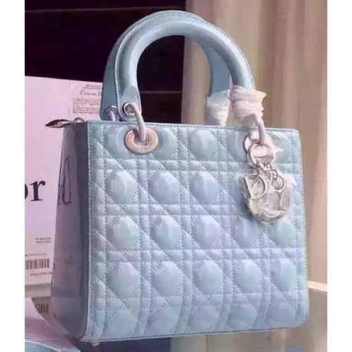 Dior Small Lady Dior Borsa in pelle verniciata CD5502 Azzurro