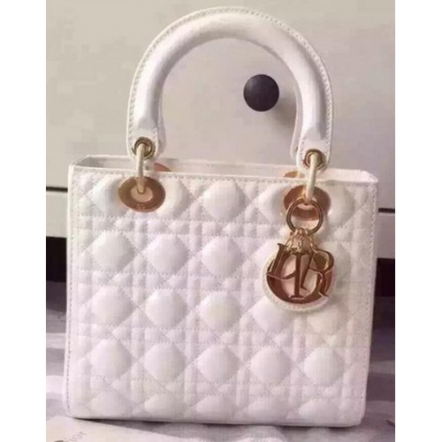 Borsa Dior Small Lady Dior Pelle Verniciata CD5502 Bianca