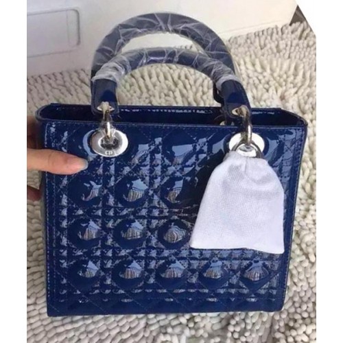 Borsa Dior Small Lady Dior Pelle Verniciata CD8239 Blu