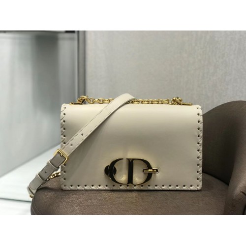 BORSA A CATENA DIOR 30 MONTAIGNE BIANCO GESSO BORDI FILETTATI IN PELLE DI VITELLO M9220
