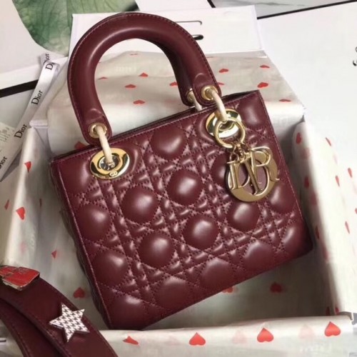 Badge portafortuna Dior Borsa tote originale in pelle di pecora A88035 Bordeaux