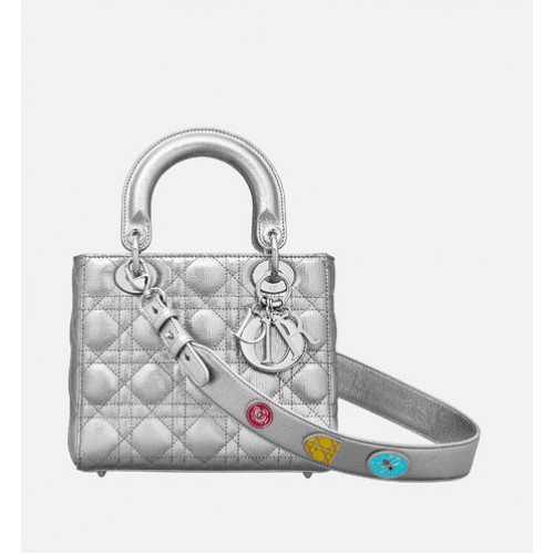 Badge portafortuna Dior Borsa tote originale in pelle di pecora A88035 argento