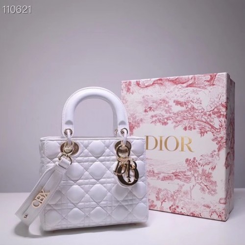 Distintivi portafortuna Dior Borsa tote originale in pelle di pecora A88035 bianca
