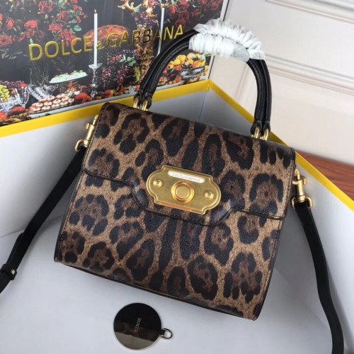 Borsa con manico superiore in pelle leopardata Dolce Gabbana DG8588 marrone