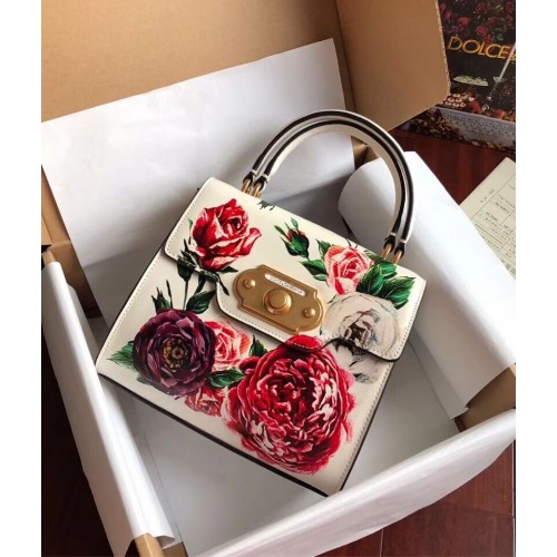 Dolce Gabbana SICILY Borse tote in pelle di vitello con crisantemo 5588-1 bianche