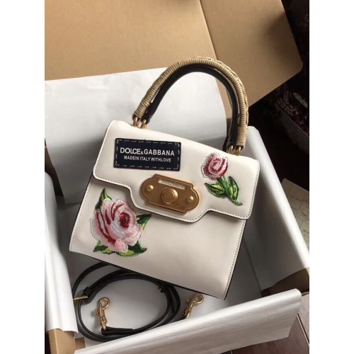 Dolce Gabbana SICILY Borse tote in pelle di vitello con crisantemo 5588-2 bianche