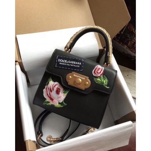 Dolce Gabbana SICILY Borse tote in pelle di vitello con crisantemo 5588-2 nere