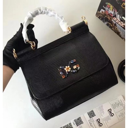 Dolce Gabbana SICILY Borsa tote modello lucertola BB4137 nera