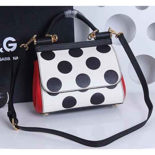 Dolce Gabbana Borsa tote piccola SICILY in pelle di vitello con crisantemo DG29877 in bianco e nero