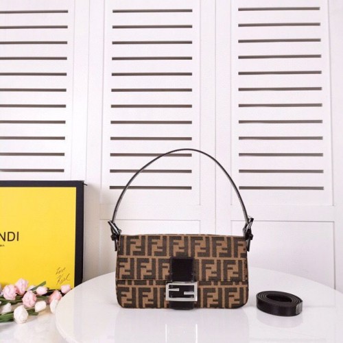 FENDI BAGUETTE borsa in tessuto nera 8BR011 Silver Hardware