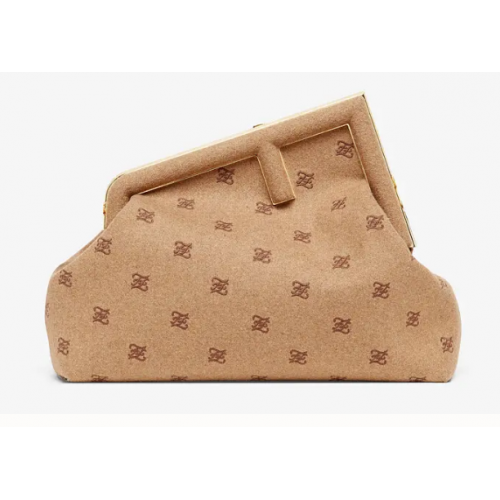 FENDI FIRST MEDIUM borsa in flanella con ricamo 8BP127A Beige