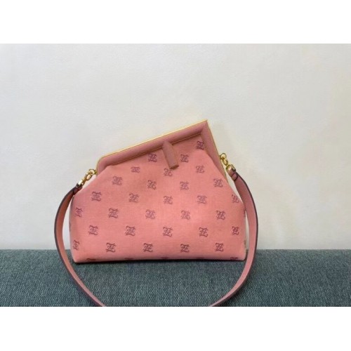 FENDI FIRST MEDIUM borsa in flanella con ricamo 8BP127A ROSA