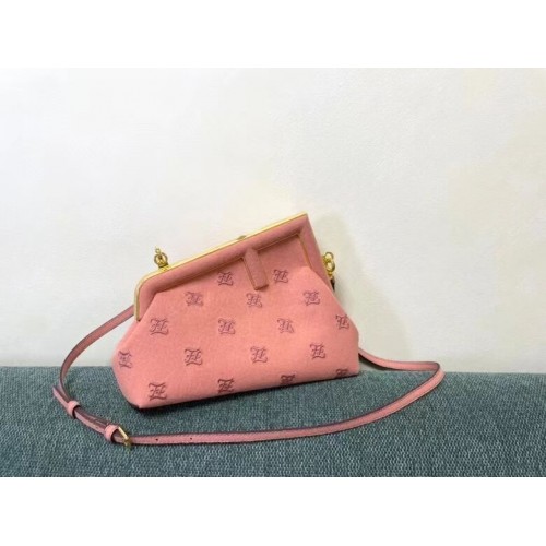 FENDI FIRST PICCOLA borsa in flanella con ricamo 8BP129A ROSA