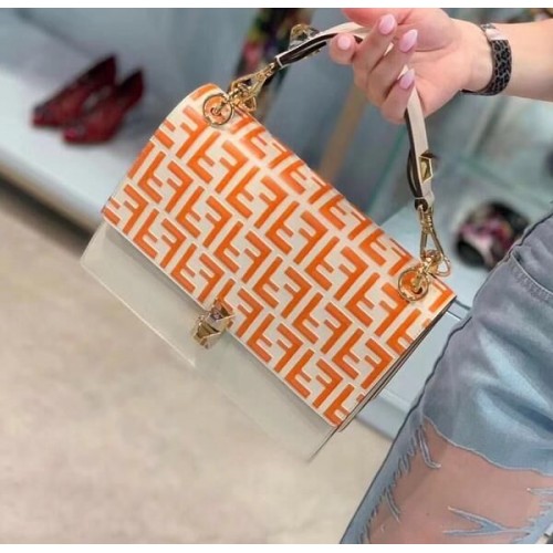 Borsa a tracolla in pelle FENDI Kan I 8BT283A arancione