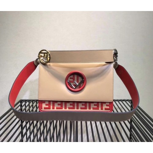 FENDI Kan I Borsa a Spalla in Pelle 8BT284 Albicocca&rosso