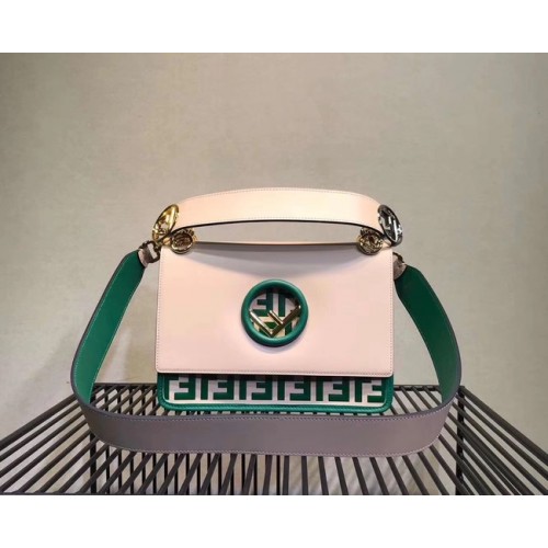 FENDI Kan I Borsa a Spalla in Pelle 8BT284 bianco&verde