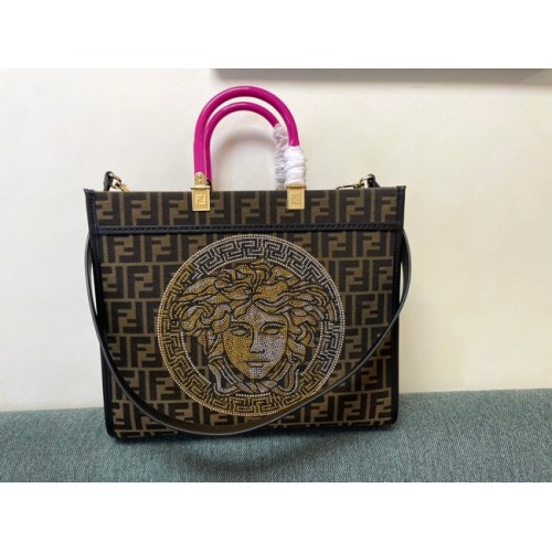 Borsa ricamo FENDI LARGE 8BH386AB marrone