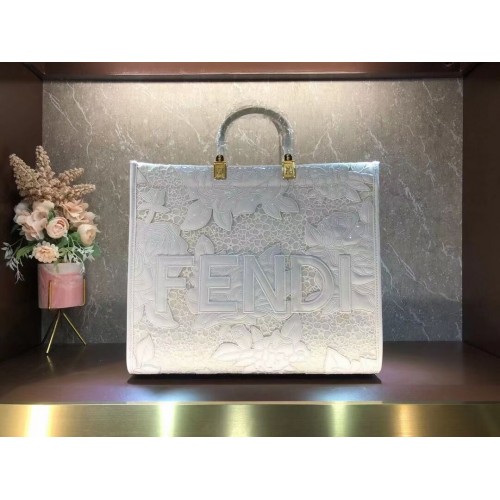 Borsa ricamo FENDI LARGE 8BH386AB bianca