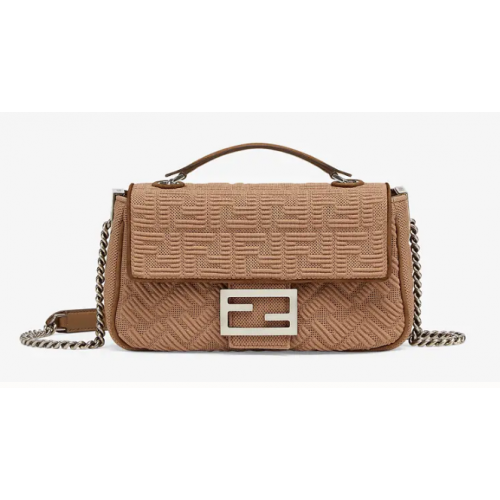 Borsa FENDI MIDI BAGUETTE CHAIN FF in tessuto 8BR793 Beige