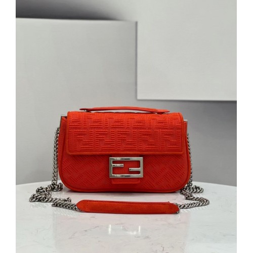 Borsa FENDI MIDI BAGUETTE CHAIN FF in tessuto 8BR793 Rossa