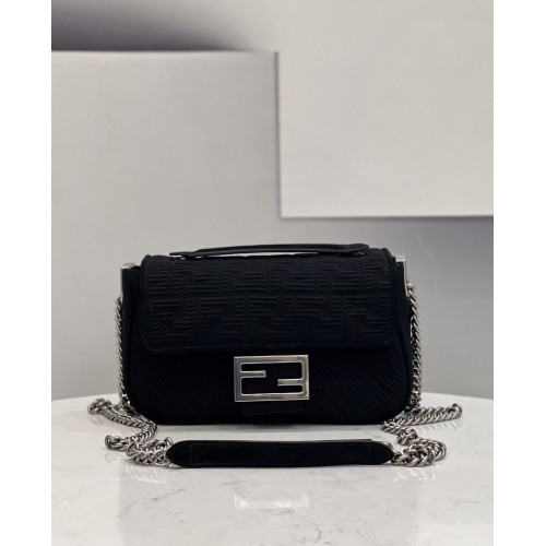 Borsa in tessuto FENDI MIDI BAGUETTE CHAIN FF 8BR793 nera