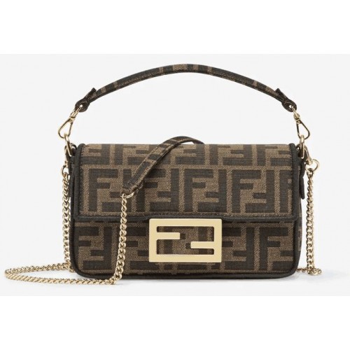 Borsa in tessuto FENDI MINI BAGUETTE CHAIN FF 8852 marrone