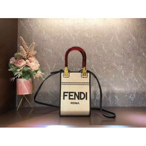 FENDI MINI SUNSHINE SHOPPER Minibag in paglia intrecciata 8BS051 albicocca
