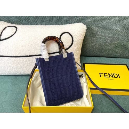 FENDI MINI SUNSHINE SHOPPER Mini borsa in tessuto FF 8BS051AG blu scuro
