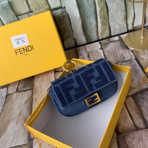 FENDI NANO BAGUETTE CHARM Borsa in tela di nappa 7AR844 Navy
