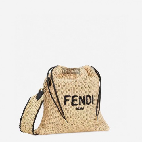 FENDI PACK SACCHETTO PICCOLO Paglia intrecciata Borsa grande F1529 albicocca