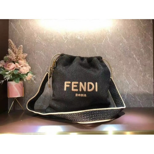 FENDI PACK SMALL POUCH Borsa grande in paglia intrecciata F1529 nera