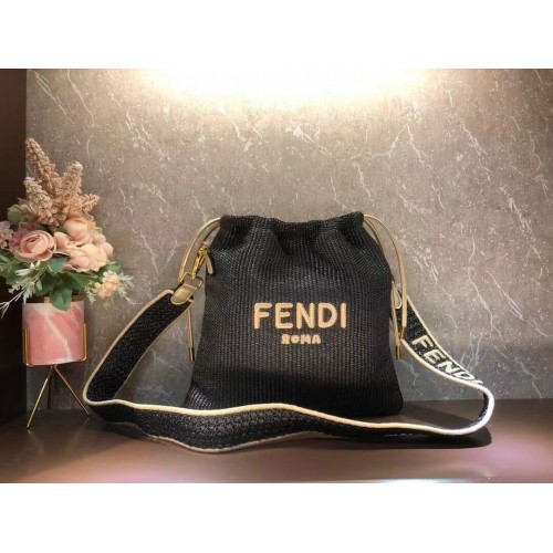 FENDI PACK SMALL POUCH Borsa piccola in paglia intrecciata F1529 nera