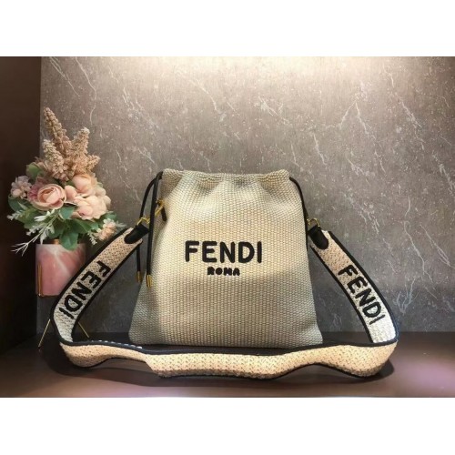 FENDI PACK SMALL POUCH Borsa piccola in paglia intrecciata F1529 beige