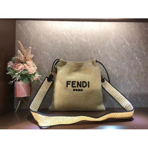 FENDI PACK SMALL POUCH Borsa piccola in paglia intrecciata F1529 marrone