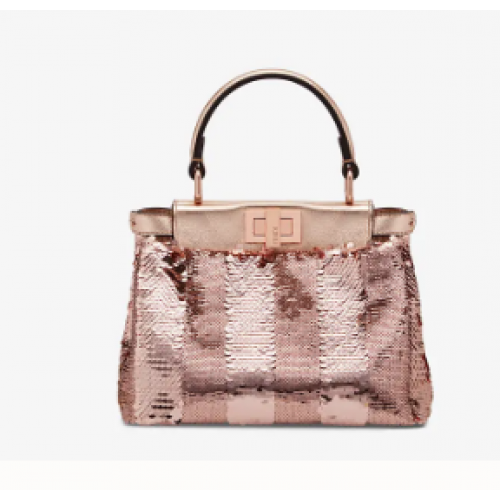 FENDI PEEKABOO ICONIC MINI Borsa con perline F1359 oro rosa