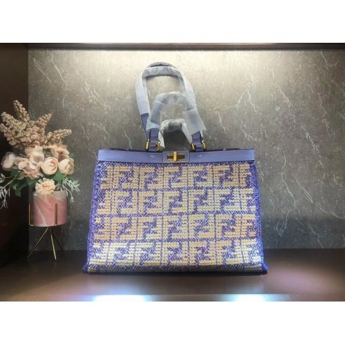 FENDI PEEKABOO X-TOTE FF borsa in rafia 8BH374A Lavanda