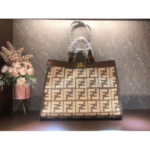 FENDI PEEKABOO X-TOTE FF borsa in rafia 8BH374A marrone
