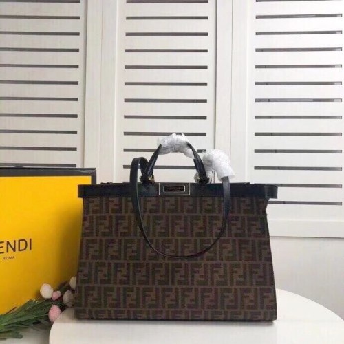 Borsa in tela FENDI PEEKABOO X-TOTE 8BH374A marrone e nera