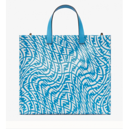 FENDI SHOPPER Borsa in tela satinata blu 8BH357AFL