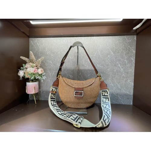 FENDI CROISSANT PICCOLO Borsa in paglia intrecciata 8BR790AFG naturale