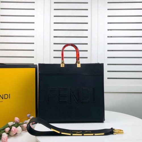 FENDI SUNSHINE LARGE shopper in flanella 8BH371 nera
